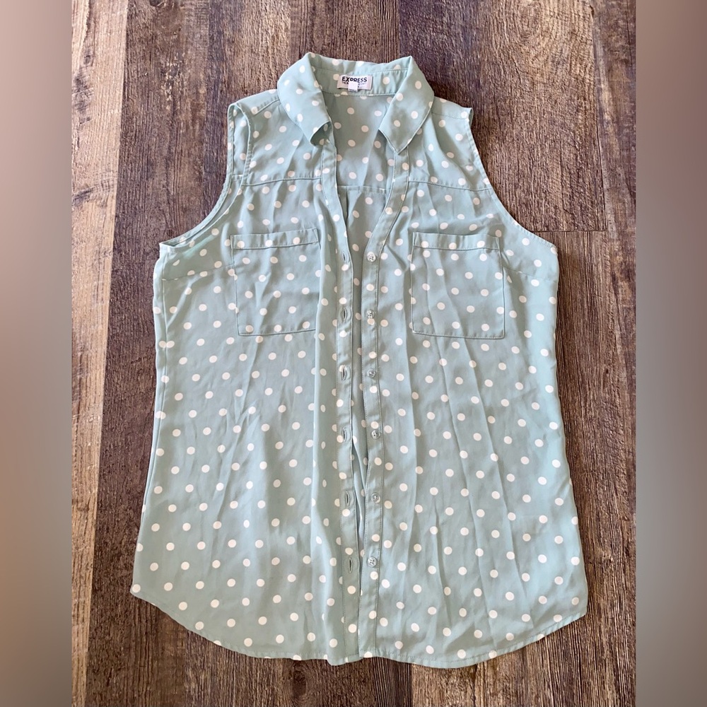 Express Sleeveless Mint Green Polka Dot Blouse